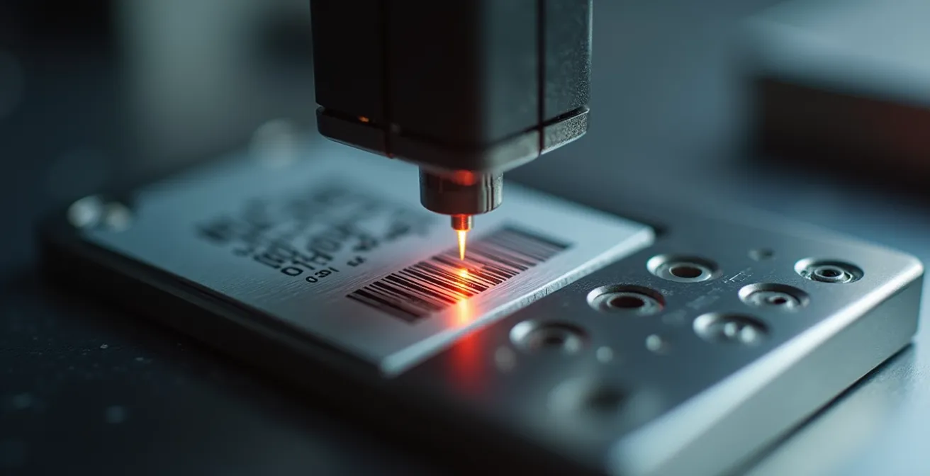 Codes Data Matrix marqués au laser sur composants suivis en temps réel dans une chaîne d'approvisionnement numérique